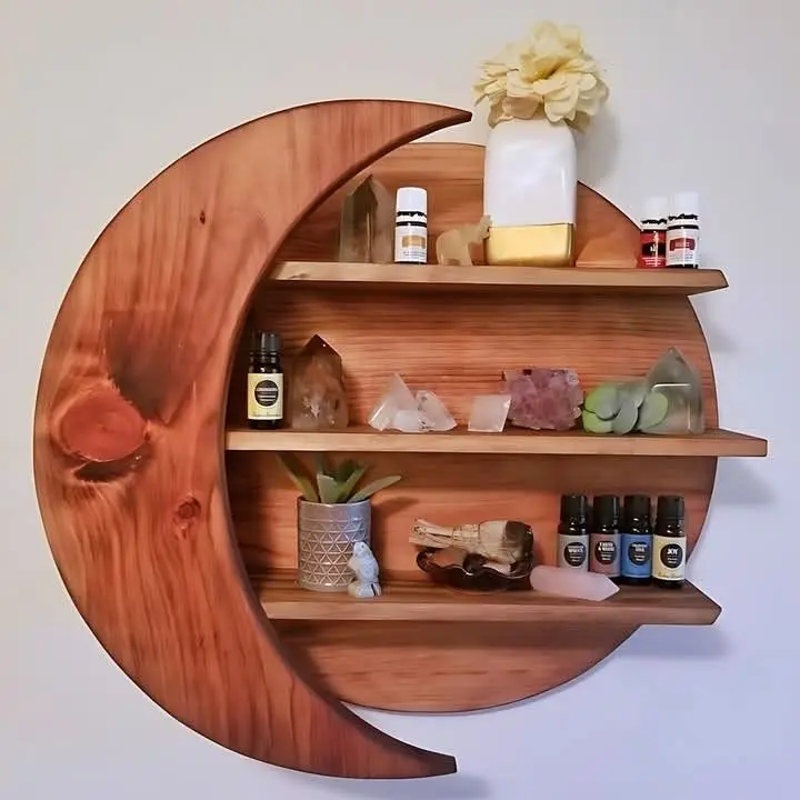 Hanging Wood Moon Shelf