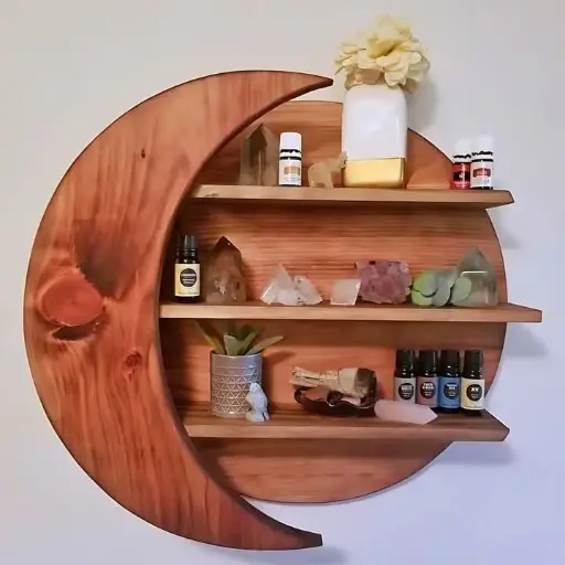 Hanging Wood Moon Shelf